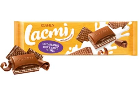 Шоколад Lacmi молочний з молочною та шоколадною начинками, вафлею з какао (265г), Рошен, Roshen