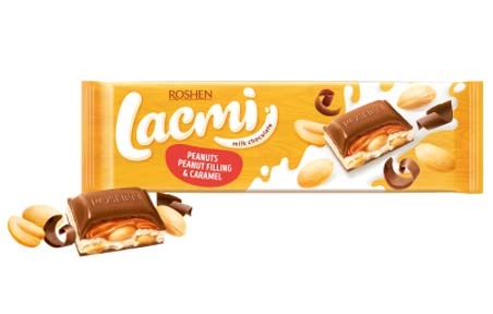 Шоколад Lacmi молочний з арахісом і карамельно-арахісовою начинкою (295 г), Рошен, Roshen