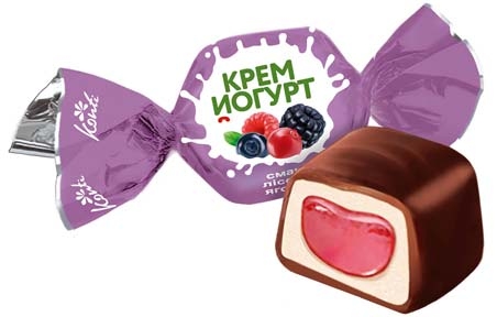 Цукерки «Крем-йогурт» смак лісові ягоди (1 кг або 7 кг), Конті, Konti - 19393